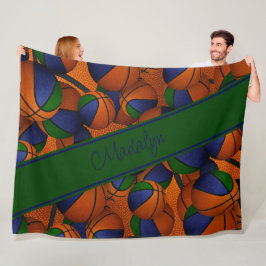 Meisjes Sportkamer Decor Blauw Groen Basketballen Fleece Deken