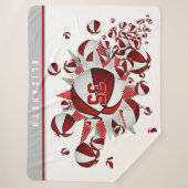 Meisjes Sportkamer Decor Rood Wit Basketballen Sherpa Deken (Voorkant)
