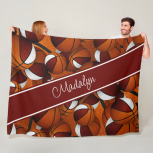 meisjes sportkamer decoratie donkerrood wit basket fleece deken