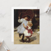 Meisjes springen met een skiptouw kaart (Voorkant / Achterkant in situ)