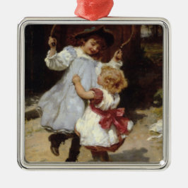 Meisjes springen met een skiptouw metalen ornament