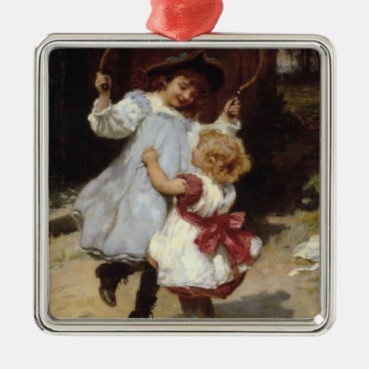 Meisjes springen met een skiptouw metalen ornament (Voorkant)