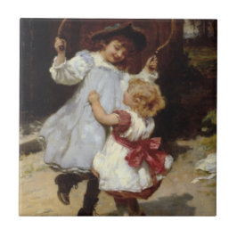 Meisjes springen met een skiptouw tegeltje