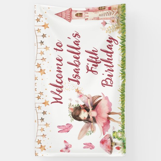 Meisjes sprookje kasteel kikker paddenstoel verjaa spandoek (Verticaal)