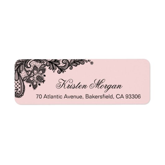 Meisjes Stijlvol Blush Light Roze met zwarte kant Etiket (Voorkant)