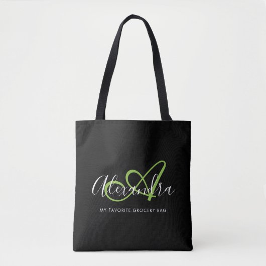 Meisjes Stijlvol Groen Elegant Manuscript Name Mon Tote Bag (Voorkant)