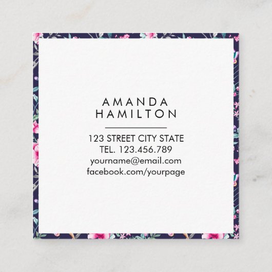 Meisjes Stijlvolle Mode Blauwe Bloemen en Boterfly Vierkante Visitekaartje (Achterkant)