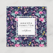 Meisjes Stijlvolle Mode Blauwe Bloemen en Boterfly Vierkante Visitekaartje (Voorkant)