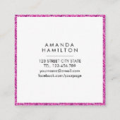 Meisjes stijlvolle Mode HOT PINK Glitter White Vierkante Visitekaartje (Achterkant)