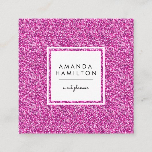 Meisjes stijlvolle Mode HOT PINK Glitter White Vierkante Visitekaartje (Voorkant)