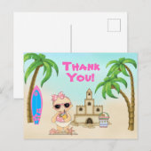 Meisjes Strand Baby Sandcastle, Surfboard Dank je  Briefkaart (Voorkant / Achterkant)