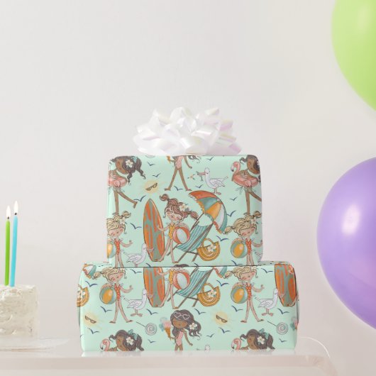 Meisjes Strandfeest Inpakpapier (Feestgeschenken)