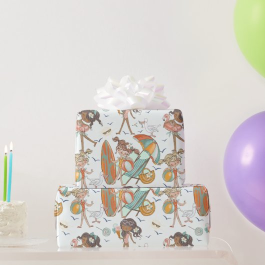 Meisjes Strandfeest Inpakpapier (Feestgeschenken)