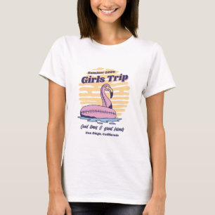 Meisjes strandtrip Retro Roze Flamingo Matchgame T-shirt