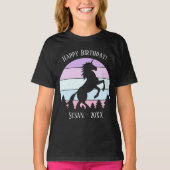Meisjes  Sunset Unicorn Naam Datum Verjaardag T-shirt (Voorkant)