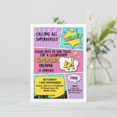 Meisjes Superheld 4e verjaardag Uitnodiging (Staand voorkant)