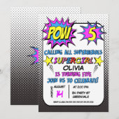 Meisjes Superheld 5e verjaardag Uitnodiging (Voorkant / Achterkant)