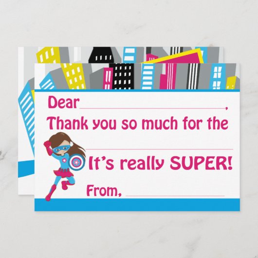 Meisjes Superheld Birthday vult Hartelijk dank in Bedankkaart (Voorkant / Achterkant)