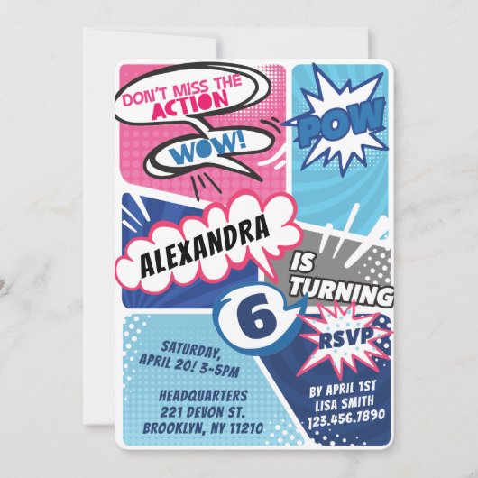 Meisjes superheld Comic Book Birthday Invitation Kaart (Voorkant)