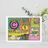 Meisjes Superheld Uitnodiging Roze Party Uitnodigi (Staand voorkant)