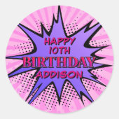 Meisjes' Superheld Verjaardag Ronde Sticker (Voorkant)