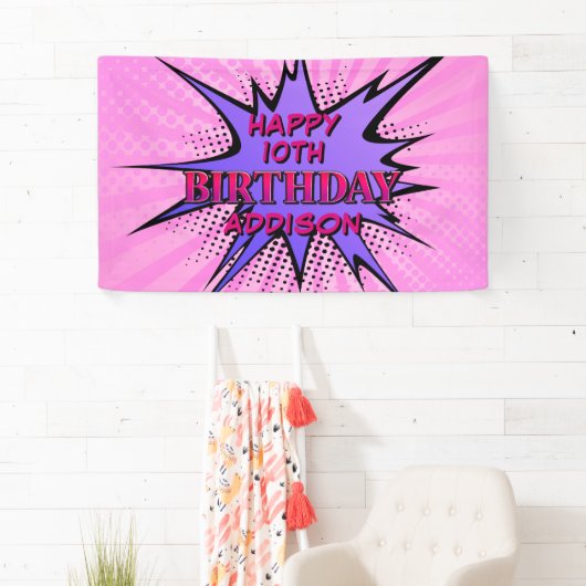 Meisjes' Superheld Verjaardag Spandoek (Insitu)