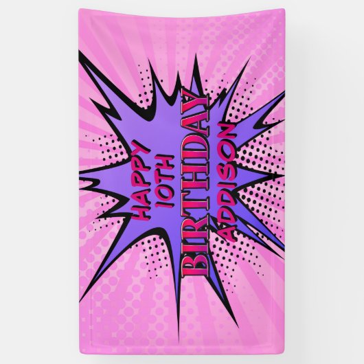 Meisjes' Superheld Verjaardag Spandoek (Verticaal)