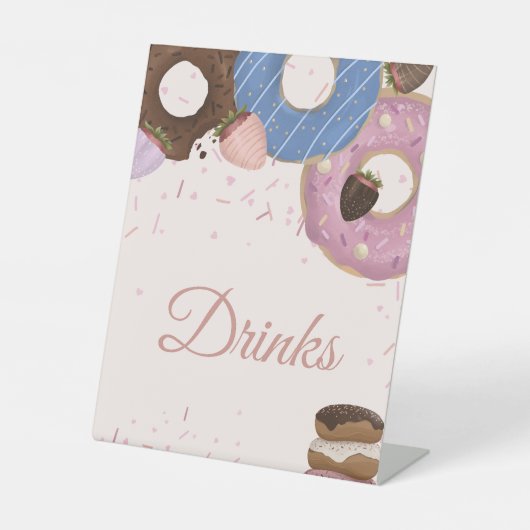 Meisjes Sweet Donut Pastel Drink verjaardag Reclamebord Met Voetstuk (Voorkant)
