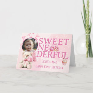 Meisjes Sweet Onederful Eerste Verjaardag Foto Kaa Kaart