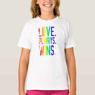 Meisjes T shirt Love wint altijd regenboog