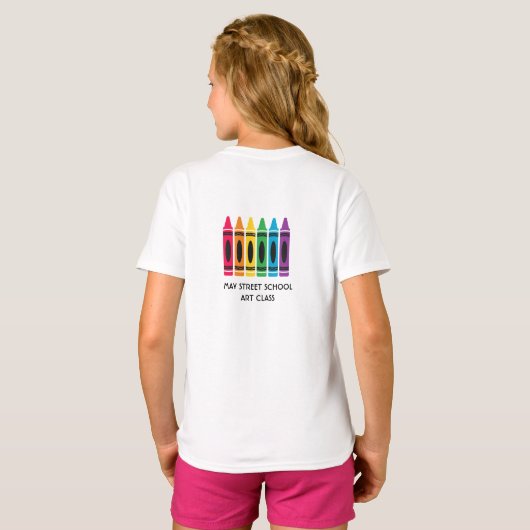 Meisjes T-shirt met Crayon Design Custom Text (Achterkant volledig)