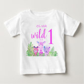 Meisjes T-shirt met eigen naam Roze Wild One Jungl (Voorkant)