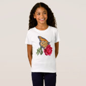 Meisjes T-Shirt met Monarch Butterfly op Red Rose (Voorkant volledig)
