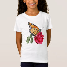 Meisjes T-Shirt met Monarch Butterfly op Red Rose