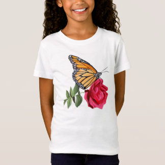 Meisjes T-Shirt met Monarch Butterfly op Red Rose