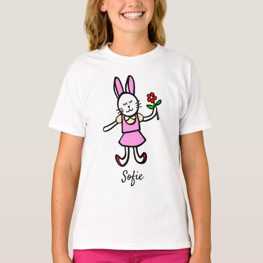 Meisjes T-shirt met Origineel Konijn Kunstwerk (Voorkant)