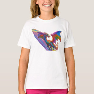Meisjes T Shirt, Rainbow Dragon Design. T-shirt