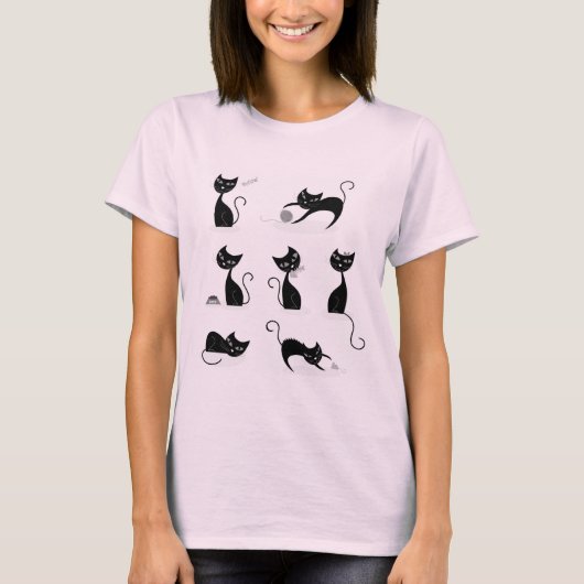 Meisjes t-shirt roze met katten (Voorkant)