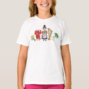 Meisjes T-shirt: Welsh Daffodils Dragon Leeks Harp T-shirt