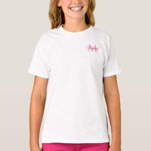 Meisjes T Shirten Monogram Naam Witte Roze Sjabloo T-shirt