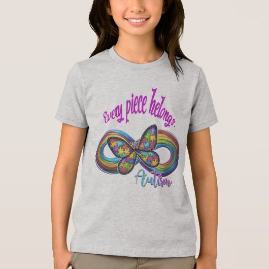 Meisjes T-shirts – Autisme Puzzel Vlinderontwerp (Voorkant)