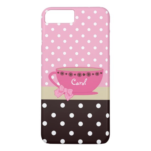 Meisjes Teacup Pink en Brown Polka Dot Bow en Name Case-Mate iPhone Case (Achterkant)