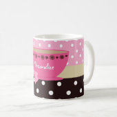 Meisjes Teacup Pink en Brown Polka Dot Bow en Name Koffiemok (Voorkant rechts)