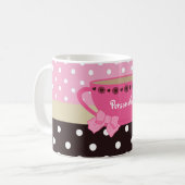 Meisjes Teacup Pink en Brown Polka Dot Bow en Name Koffiemok (Voorkant links)