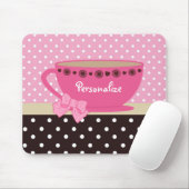 Meisjes Teacup Pink en Brown Polka Dot Bow en Name Muismat (Met muis)