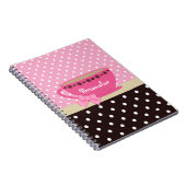 Meisjes Teacup Pink en Brown Polka Dot Bow en Name Notitieboek (Rechterzijde)