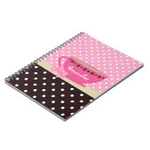 Meisjes Teacup Pink en Brown Polka Dot Bow en Name Notitieboek (Linkerzijde)