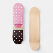Meisjes Teacup Pink en Brown Polka Dot Bow en Name Persoonlijk Skateboard (Voorkant)