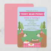 Meisjes Teddy Bear Picnic Banner Verjaardag Uitnod Kaart (Voorkant / Achterkant)