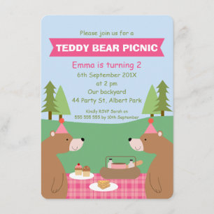 Meisjes Teddy Bear Picnic Banner Verjaardag Uitnod Kaart